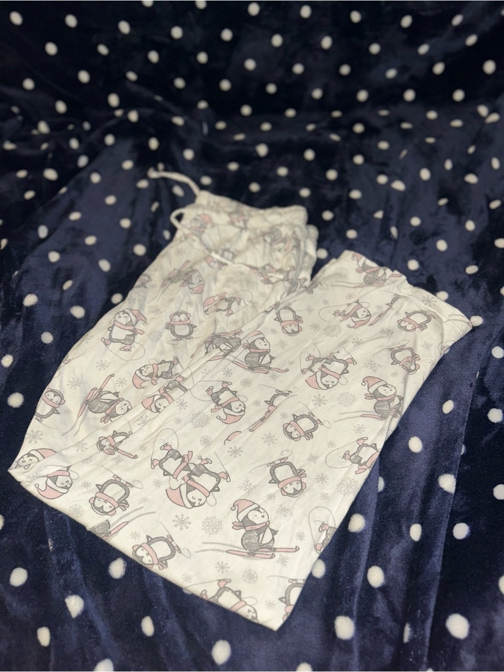 La Vie En Rose White Penguin Ski Print Kids Pajama Pants with Pink Accents